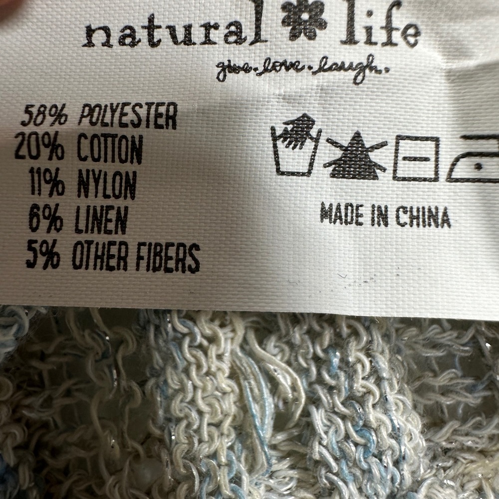 Natural Life Linen Blend Sweater XL Blue Gray Marl Metallic Cable Knit Coastal - Picture 5 of 11